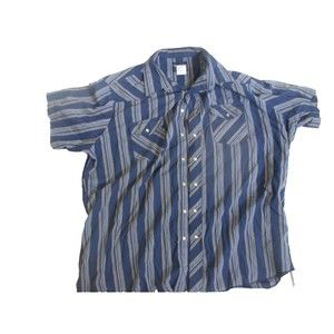 Wrangler Western Men’s Size 3XT Tall Shirt Striped Pearl Snap Short Sleeve  blue